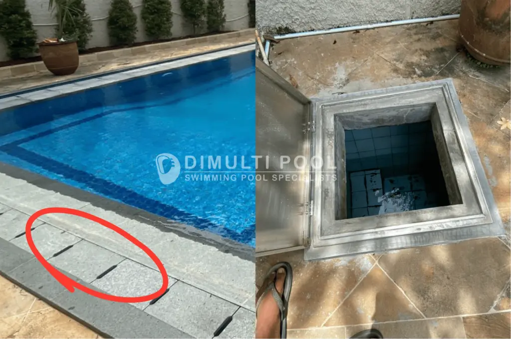 Lokasi pembuatan gutter (kiri) dan balancing tank (kanan) kolam renang overflow.